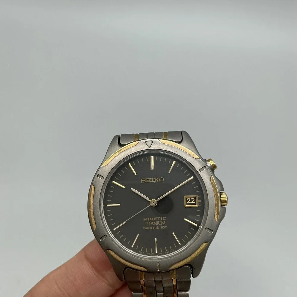 Vintage Seiko Kinetic Titanium Mens Watch 37mm Automatic Date 5M62-0C50